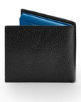 RFID leather wallet with 9 cc, black with cobalt, back