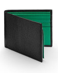 RFID leather wallet with 9 cc, black with emerald, front