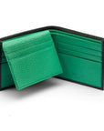 RFID leather wallet with 9 cc, black with emerald, open view