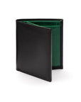Leather wallet with coin purse, black with green, front