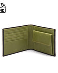 RFID Leather wallet with coin purse, black with lime, open