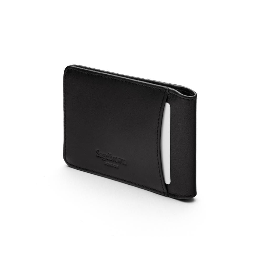 Leather Oyster card, black with purple, back