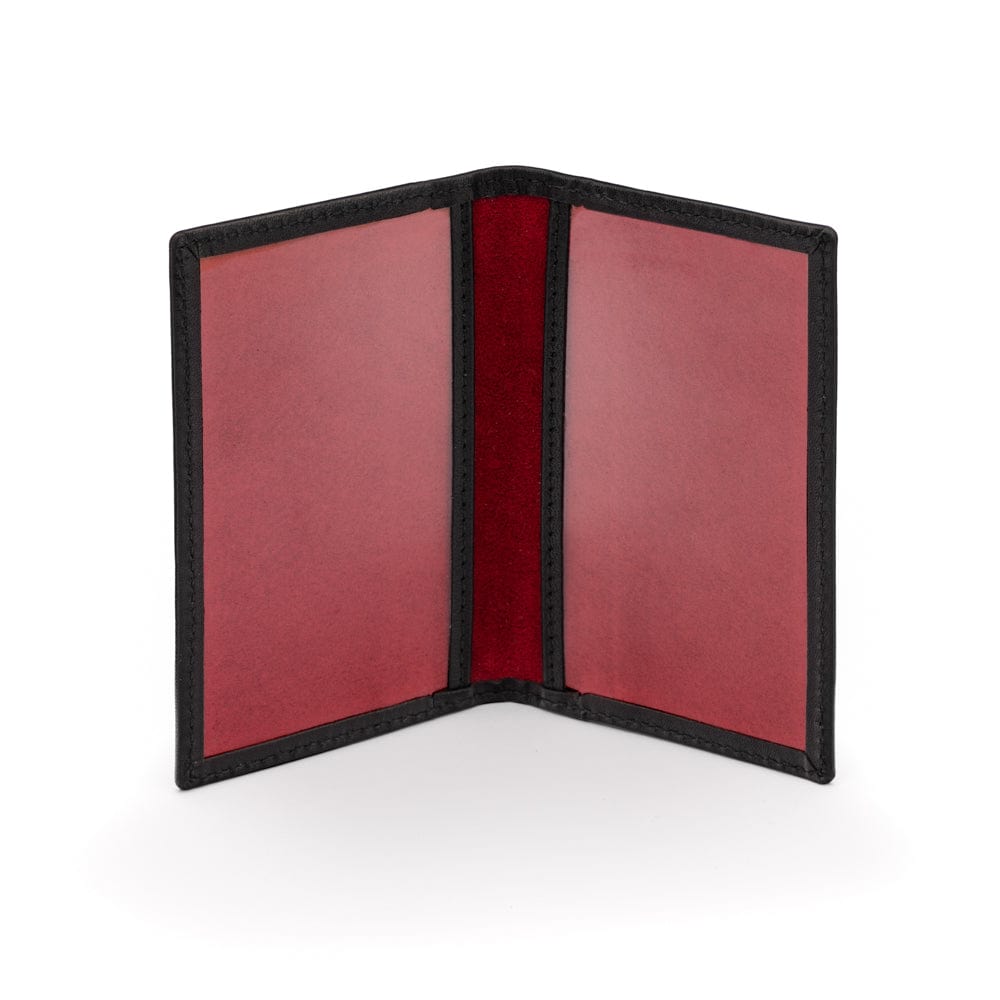 Leather travel card wallet, black with red, inside