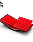 RFID leather wallet with 9 cc, black with red, inside