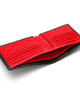 RFID wallet in ostrich leather, black with red, inside