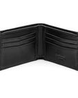 Woven leather wallet with 6 credit card slots, black, open