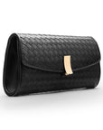 Woven leather clutch bag, black, side