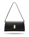 Woven leather clutch bag, black, with shorter strap