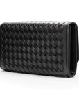Woven leather concertina purse, black, back