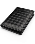 Woven leather card holder, black, front