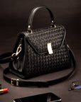 Woven leather Sabrina bag, black, lifestyle
