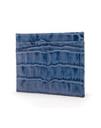 Flat leather credt card case, blue croc, side
