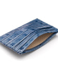 Flat leather credt card case, blue croc, inside