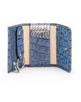 Leather key wallet, blue croc, inside
