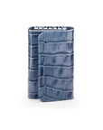 Leather key wallet, blue croc, front