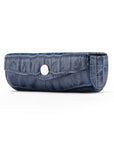 Leather lipstick case, blue croc, front