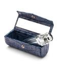 Leather lipstick case, blue croc, inside view