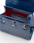 Leather mini Catherine bag, blue patent croc, inside