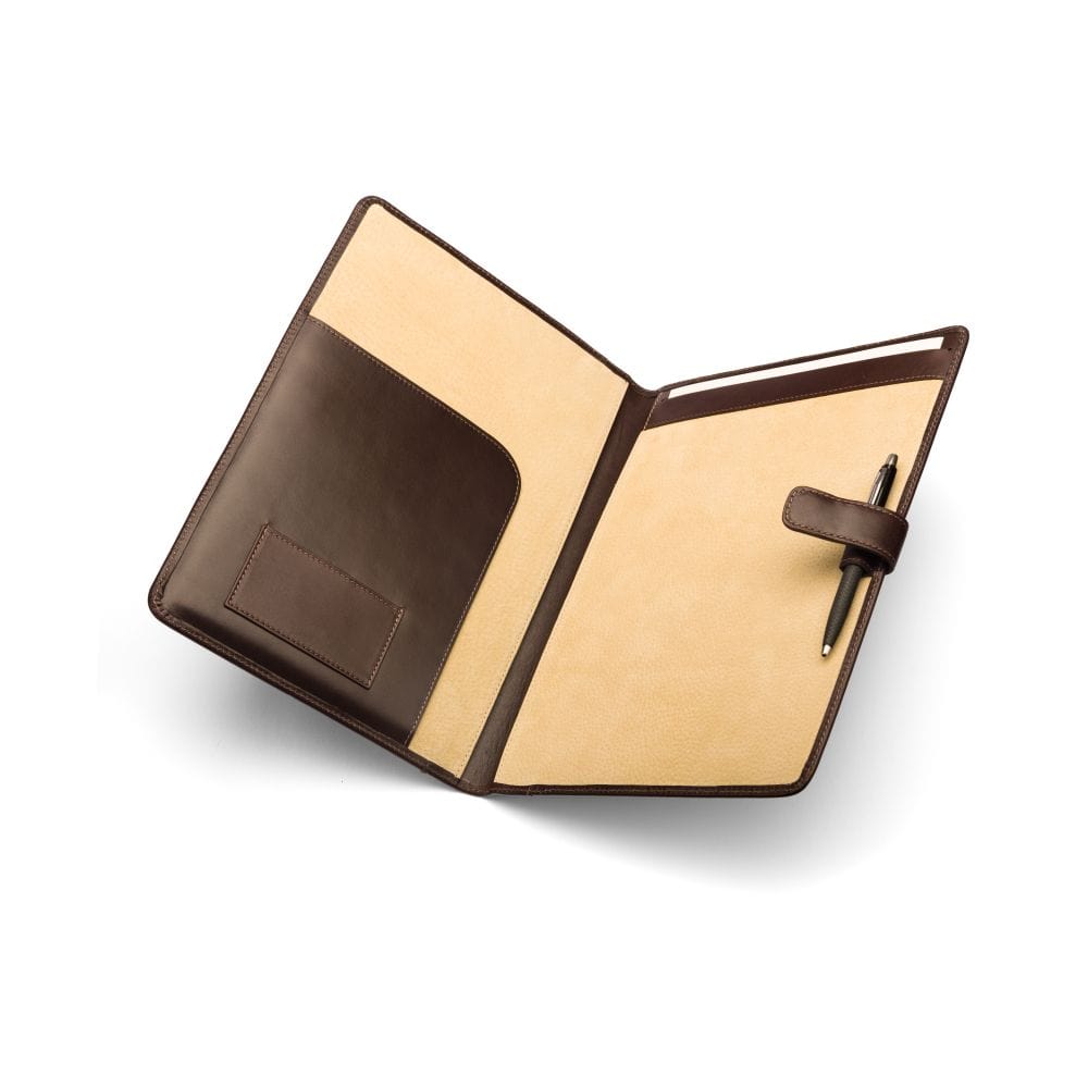 Leather conference folder, brown, inside