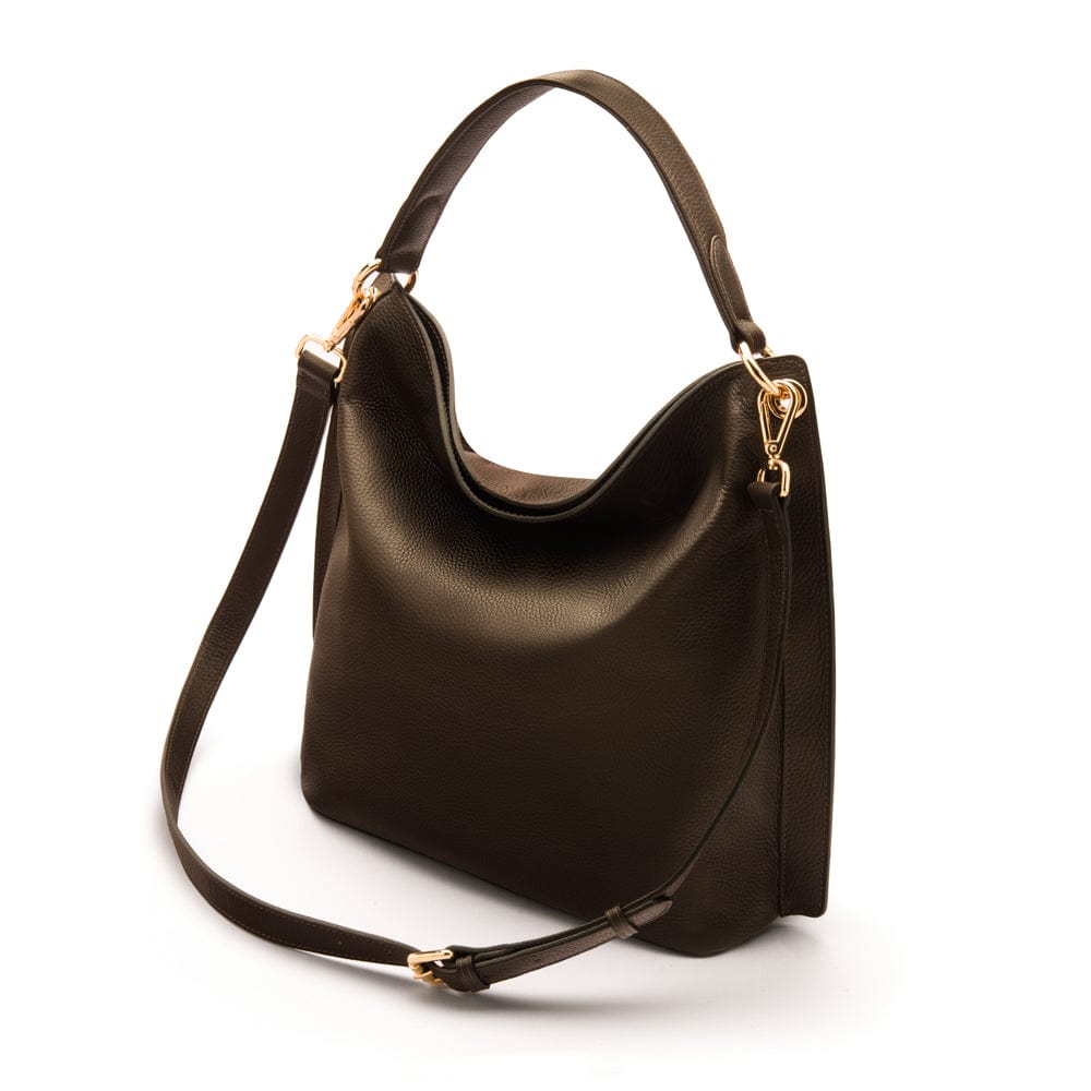 Carol Ann slouchy leather shoulder bag, brown, with both straps