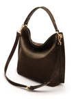 Carol Ann slouchy leather shoulder bag, brown, with both straps