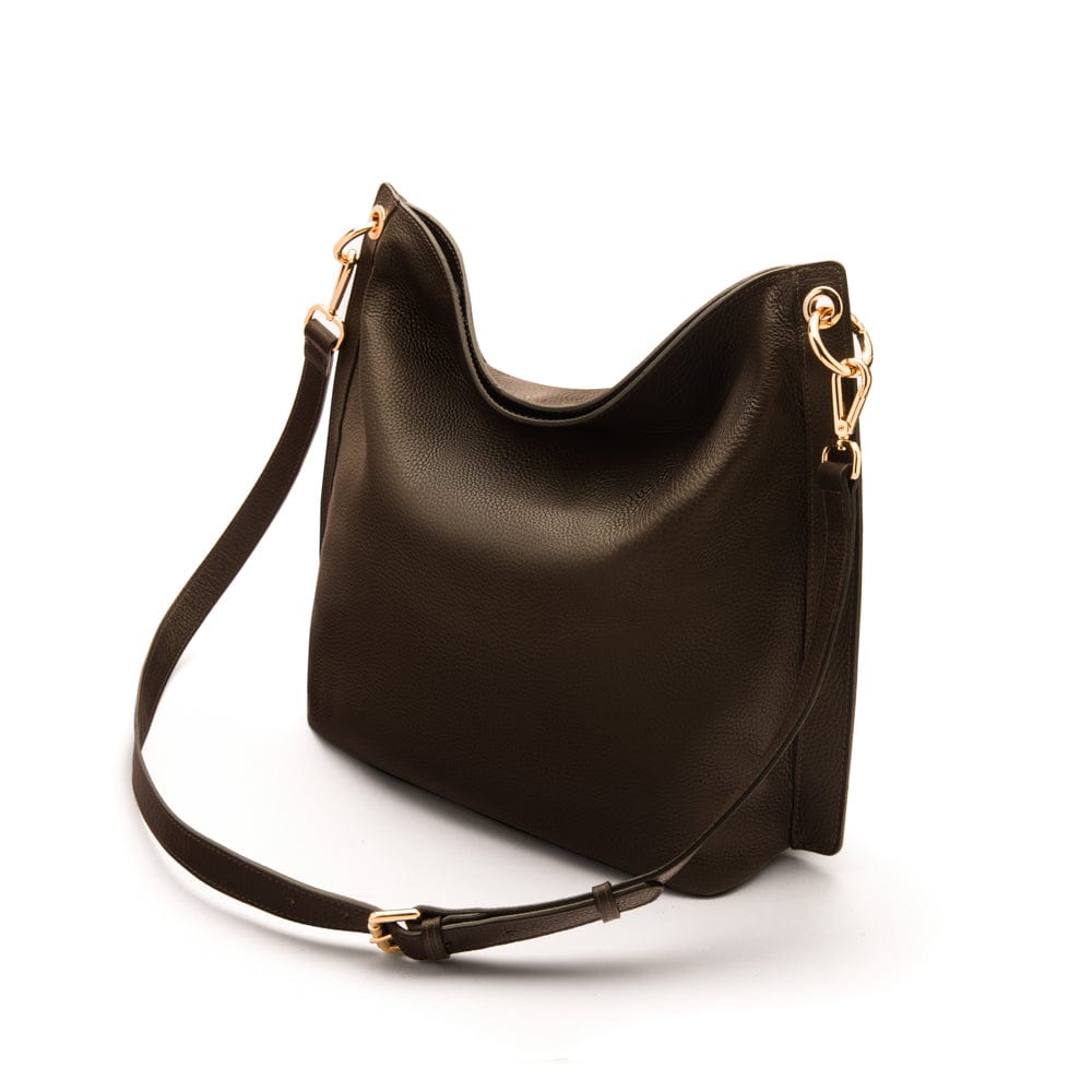 Carol Ann slouchy leather shoulder bag, brown, with detachable shoulder strap
