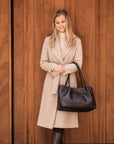 Woven leather slouchy bag, brown, lifestyle