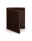 Compact RFID leather wallet with coin purse, brown, front