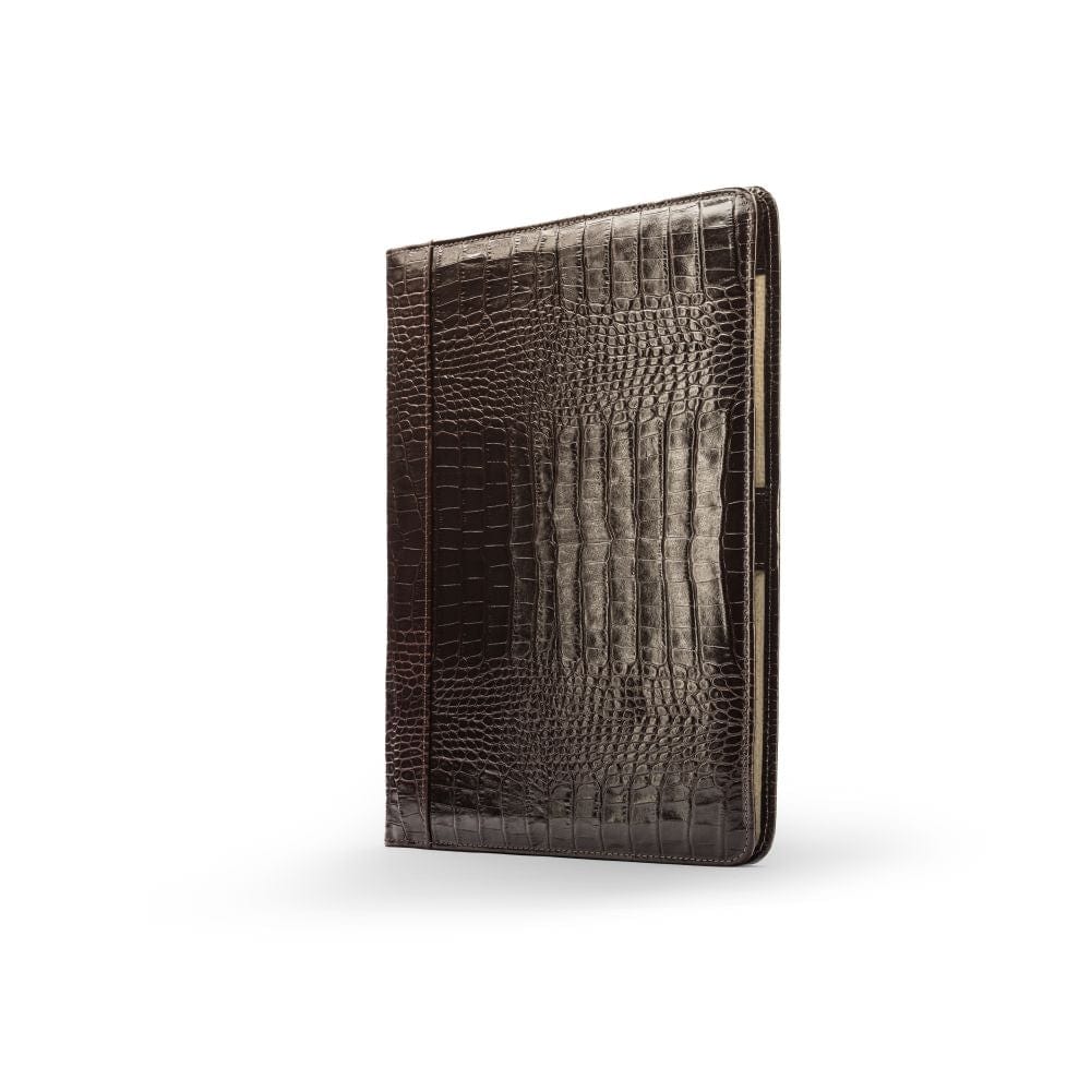 A4 leather document folder, brown croc, front