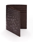 Compact leather wallet with 6 credit card slots and 2 ID windows, brown croc, front