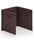 Compact leather wallet with 6 credit card slots and 2 ID windows, brown croc, inside