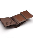 Compact leather wallet with 6 credit card slots and 2 ID windows, brown croc, open