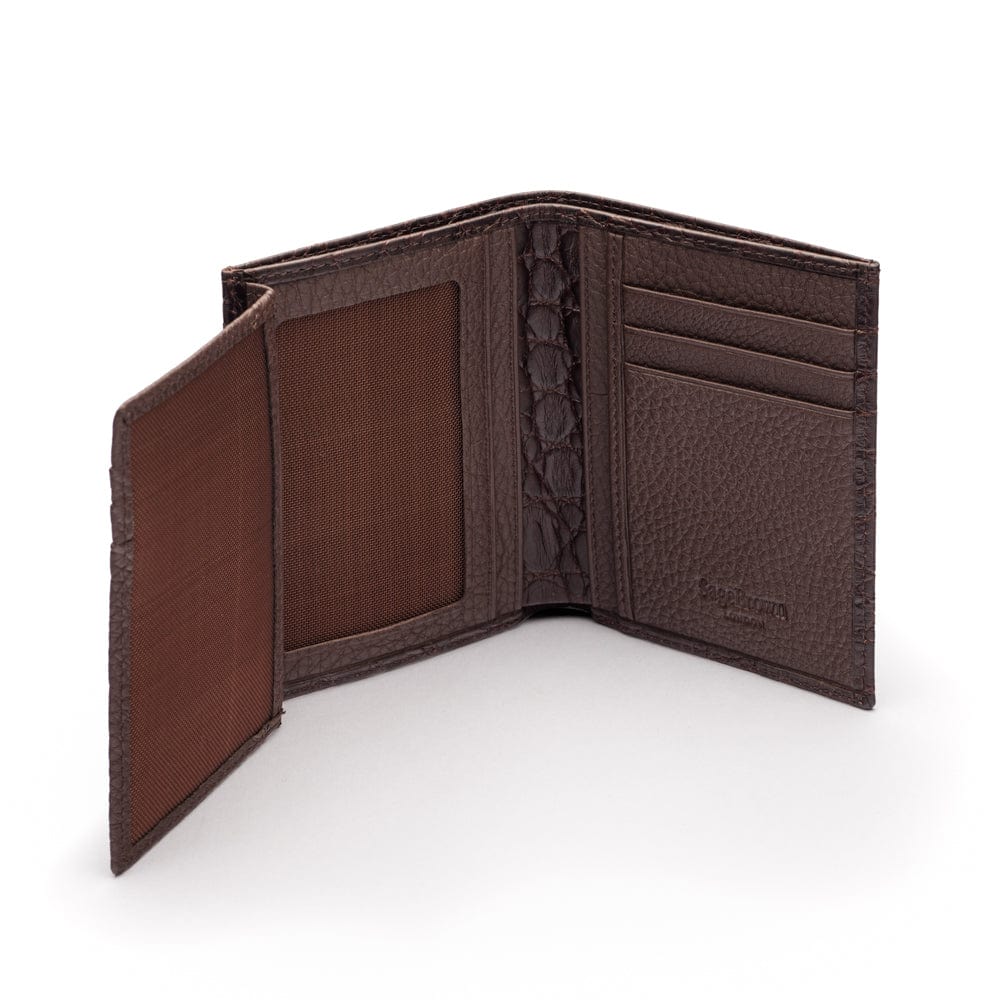 Compact leather wallet with 6 credit card slots and 2 ID windows, brown croc, extra page