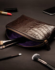 Leather cosmetic bag, brown croc, lifestyle