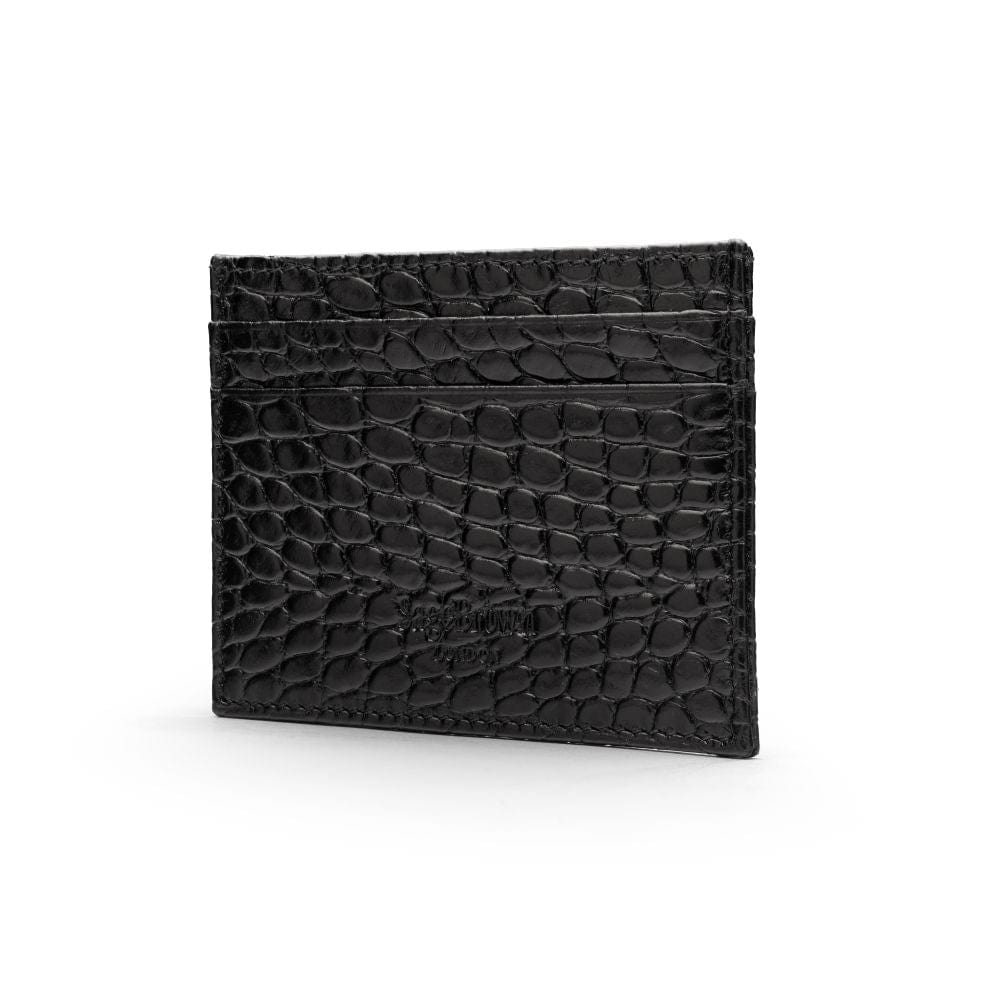 Flat leather credit card wallet 4 CC, black croc, back