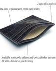 Flat Leather Credit Card Wallet 4 CC - Black Croc Effect