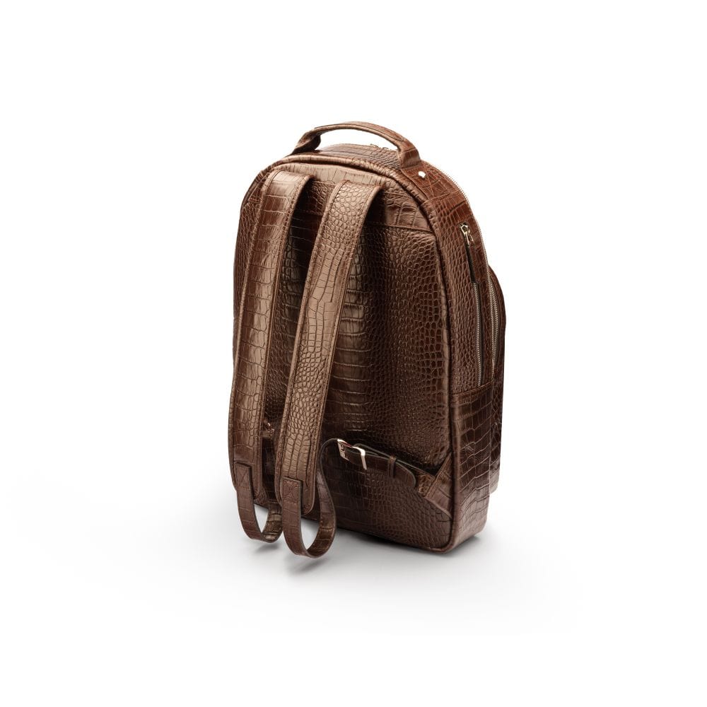 Men's leather 15" laptop backpack, brown croc, back