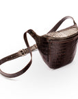 Leather Bum Bag For Men - Brown Croc Effect