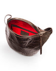 Leather Bum Bag For Men - Brown Croc Effect
