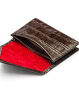 Leather business card envelope, brown croc, open