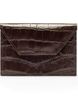 Leather business card holder, brown croc, front