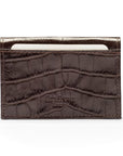 Leather business card holder, brown croc, back
