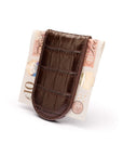 Leather Magnetic Money Clip, brown croc, back