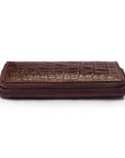 Leather zip around triple pen case, brown croc, zip