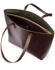 Luxury Leather Tote Bag and Shopper, Brown Croc, open