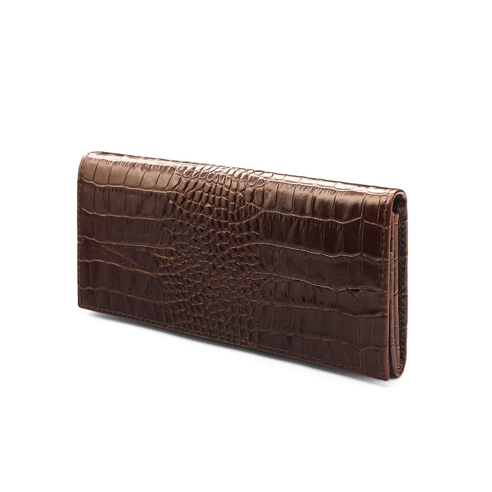 Leather Mayfair concertina purse, brown croc, front