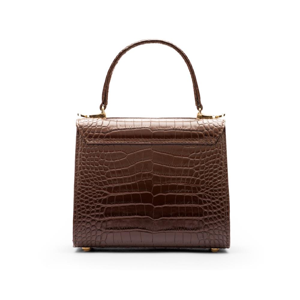 Mini leather Morgan Bag, top handle bag, brown croc, back