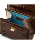 Mini leather Morgan Bag, top handle bag, brown croc, inside
