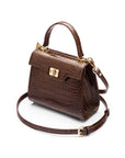Mini leather Morgan Bag, top handle bag, brown croc, side view