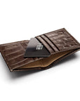 RFID compact leather billfold wallet 4 CC, brown croc, inside